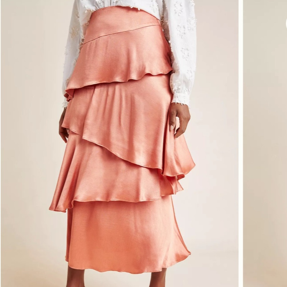 Anthropologie Maeve Orange Silk like satin maxi skirt women US 10